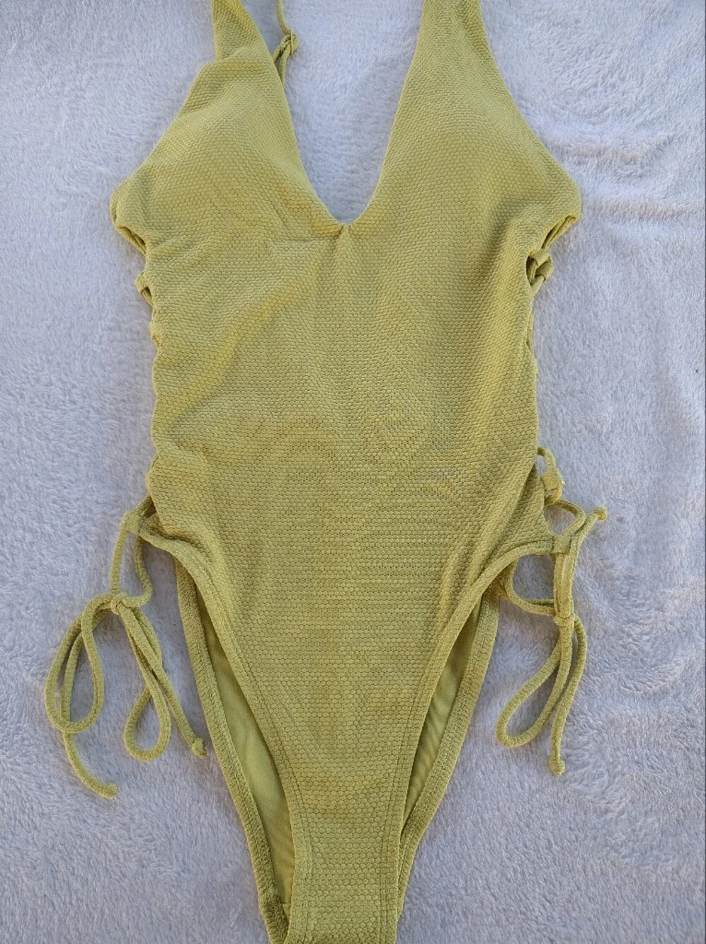 aerie Textured One-Piece Swimsuit in Light Olive Green